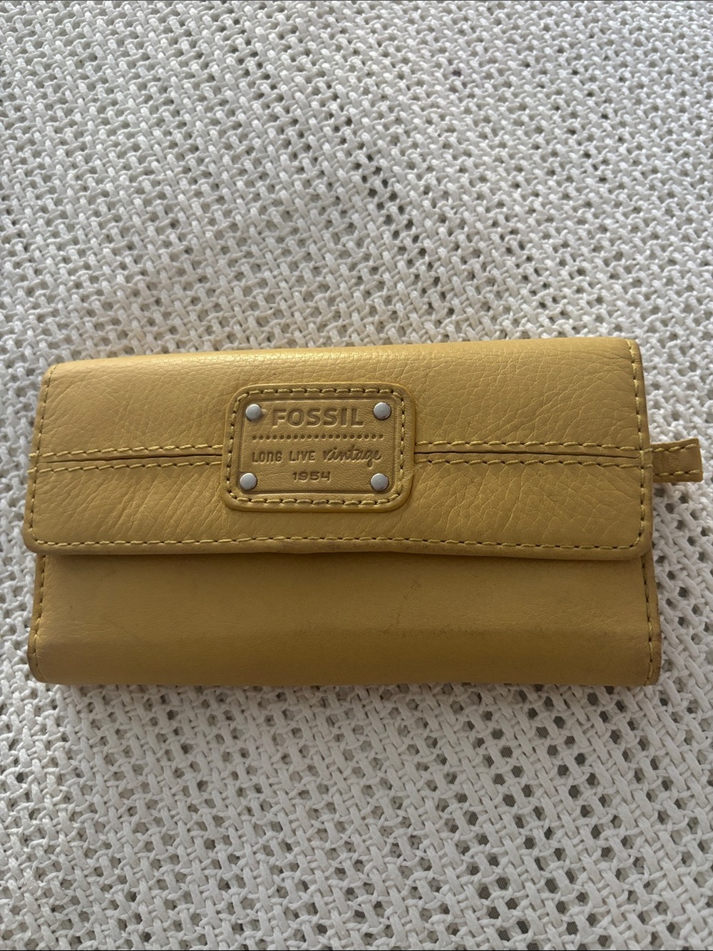 Fossil Yellow Leather Flap Wallet with Logo Plaque